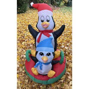 Inflatable Penguin a On Sled Christmas 4 FEET TALL